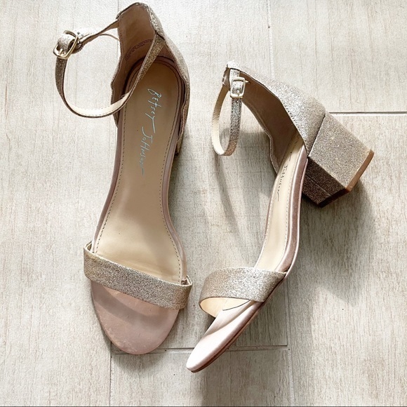 Betsey Johnson Shoes - Betsey Johnson Miri Silver Glitter Ankle Strap Sandals Block Heels